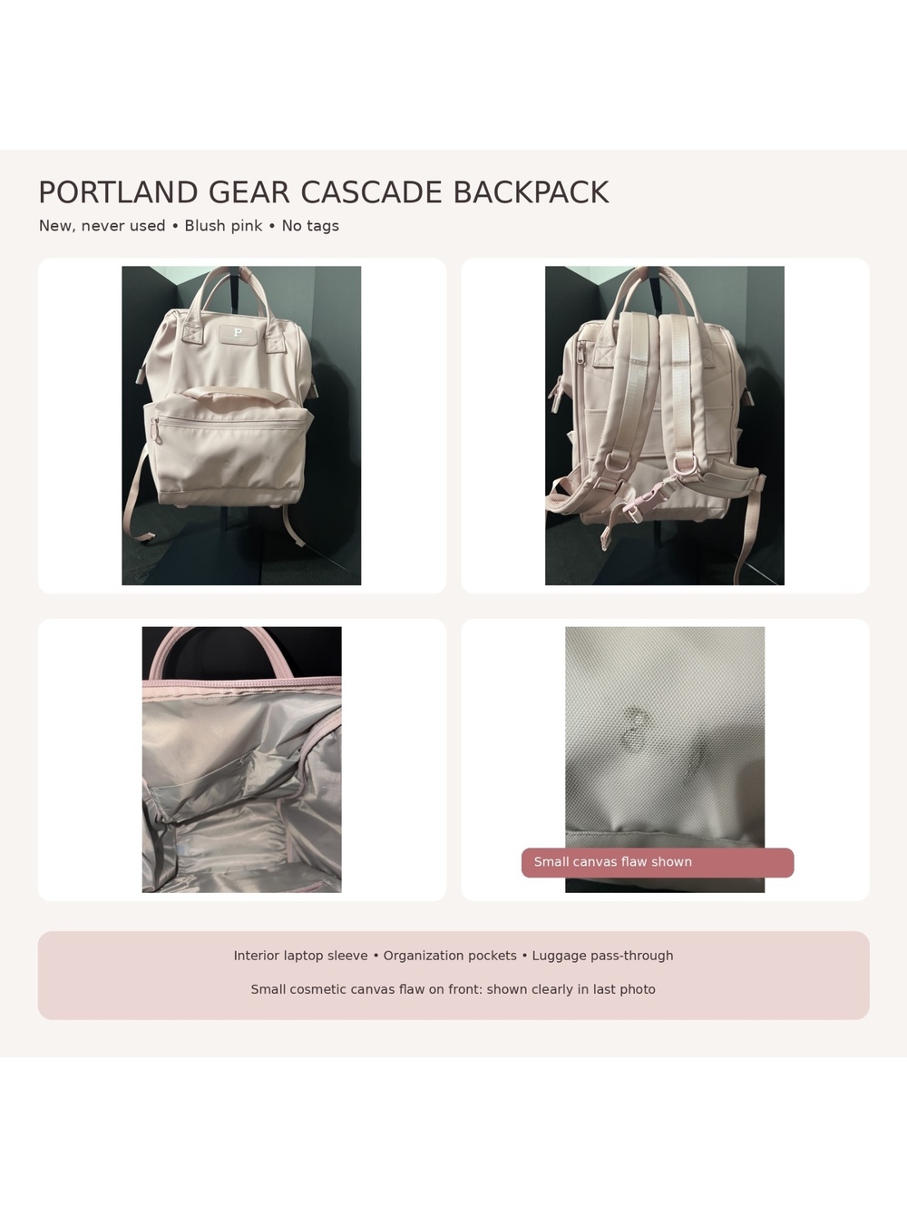 Portland Gear Cascade Backpack Blush Pink New